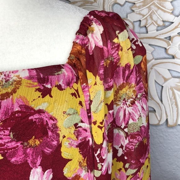 WAYF Square Neck Floral Cropped Top Sheer Sleeves Medium - Picture 5 of 15